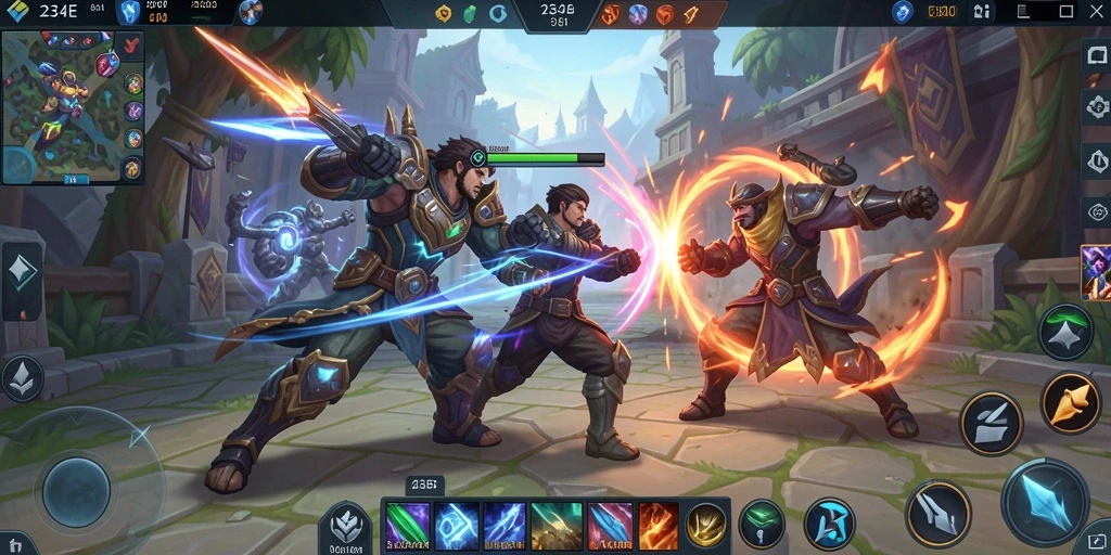 Tangkapan layar gameplay seru di arena MOBA 234E.