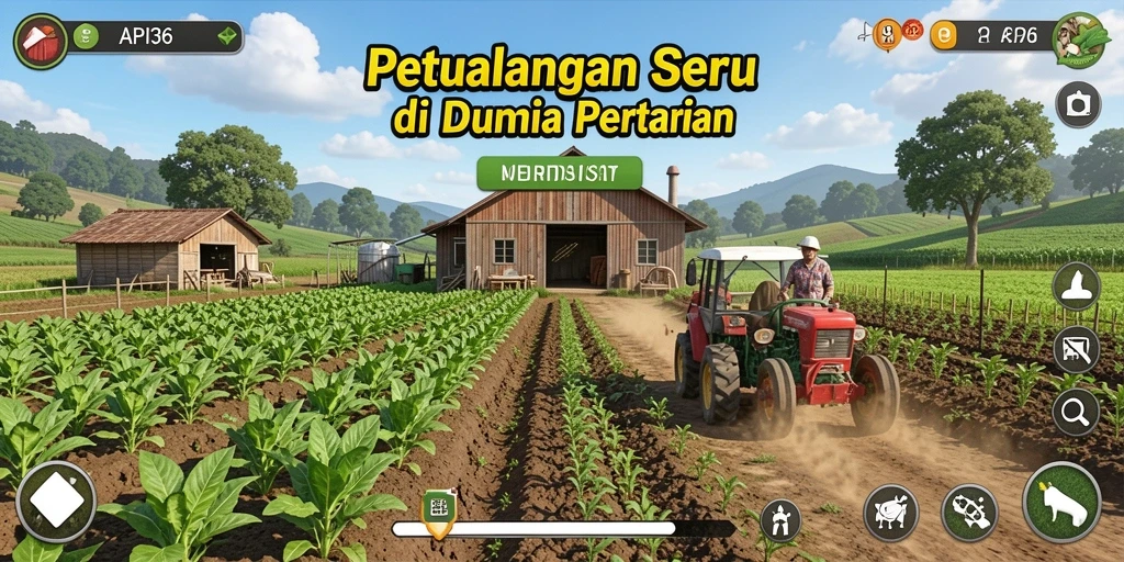 Screenshot menunjukkan gameplay menarik bertani di API36.