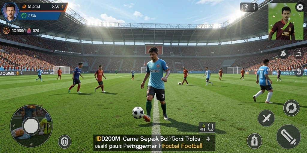 Tampilan screenshot D200M yang menunjukkan aksi menegangkan di lapangan sepak bola.
