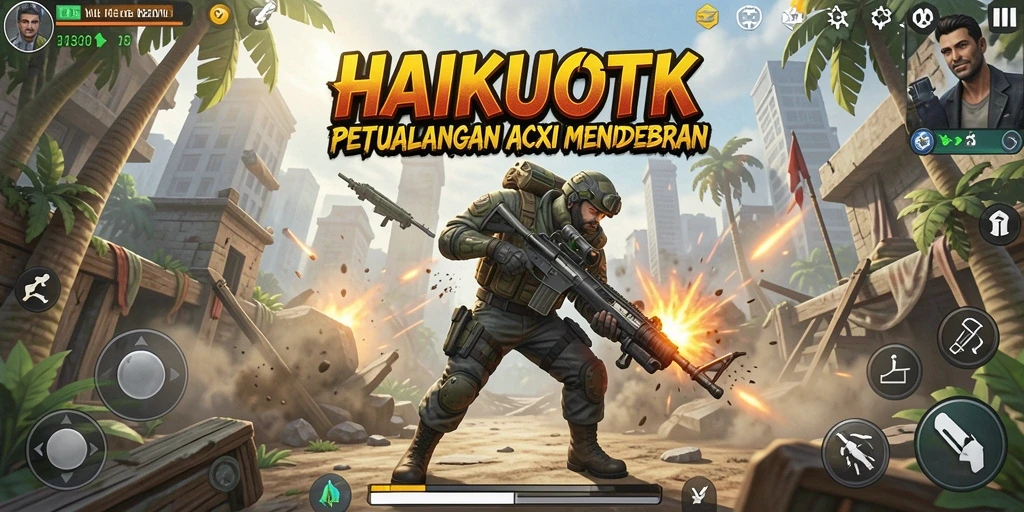 Tampilan gameplay HAIKUOTK yang intens dalam aksi mendebarkan.
