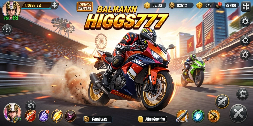 Screenshot HIGGS777 menampilkan aksi balap motor yang mendebarkan.