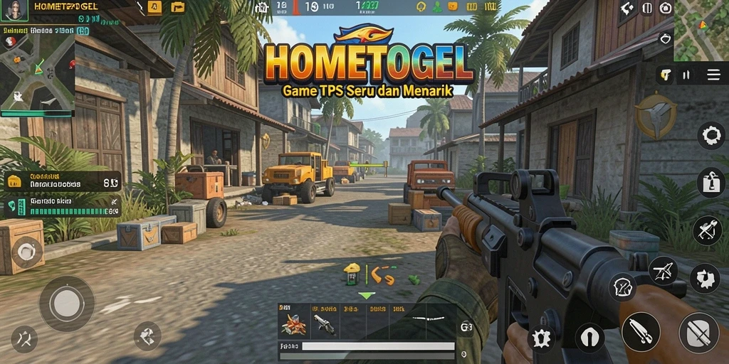 Tangkapan layar gameplay HOMETOGEL yang menampilkan aksi TPS yang mendebarkan.