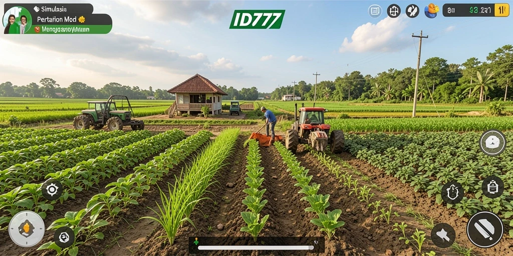 Screenshot gameplay ID777 yang menunjukkan aktivitas pertanian yang mengasyikkan.