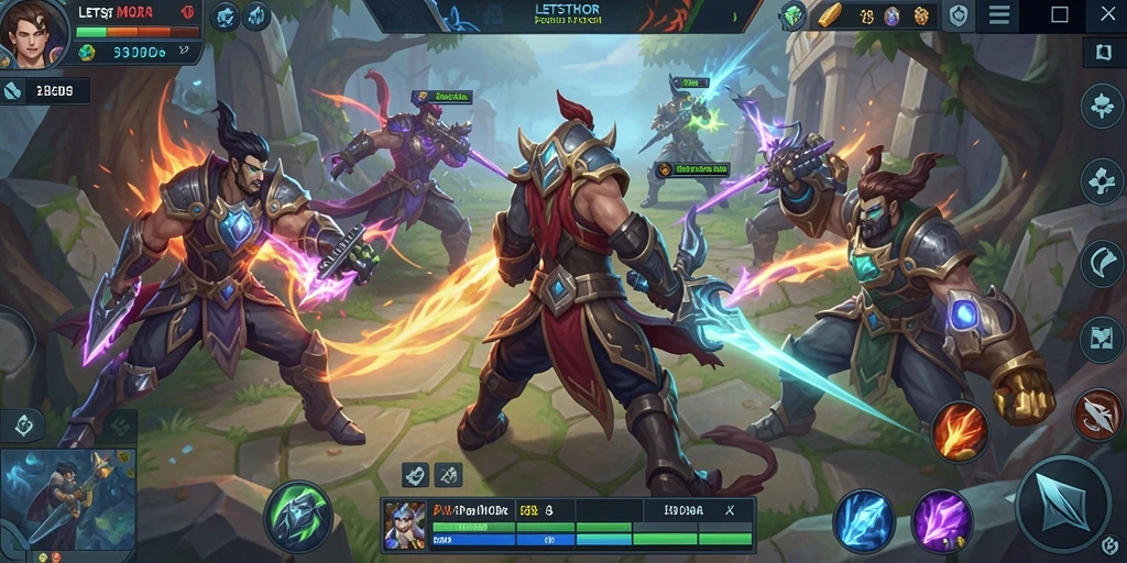 Screenshot gameplay LETSTHOR yang menampilkan aksi MOBA yang seru.