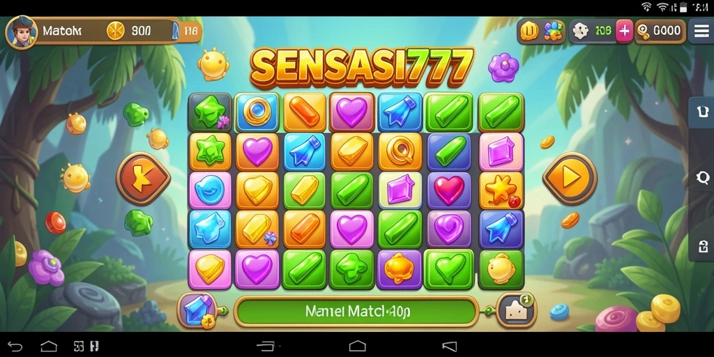 Screenshot gameplay SENSASI777 menampilkan aksi mencocokkan item Match-3.